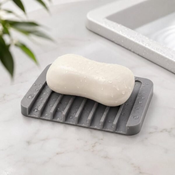 Jabonera de silicona con sistema de autodrenaje, soporte flexible e irrompible para jabón en barra, ideal para ducha, bañera y fregadero de cocina.